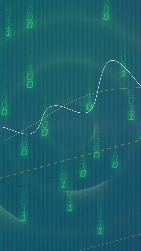 Vertical video: On SCAN_01 white wave moving right while green binary rain Stock Footage 334836843