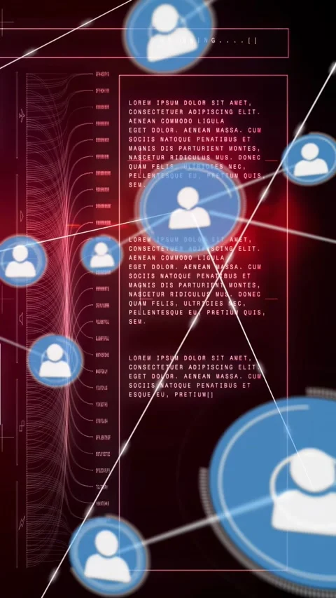 Vertical video: SCANNING header initiating blue nodes linking with white lines Stock Footage 334391377