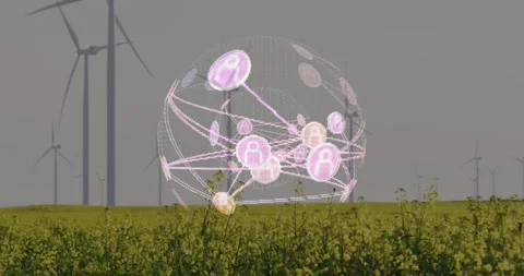 Vertical video: On scene start holographic globe rising over crop, mapping Stock Footage 334040637