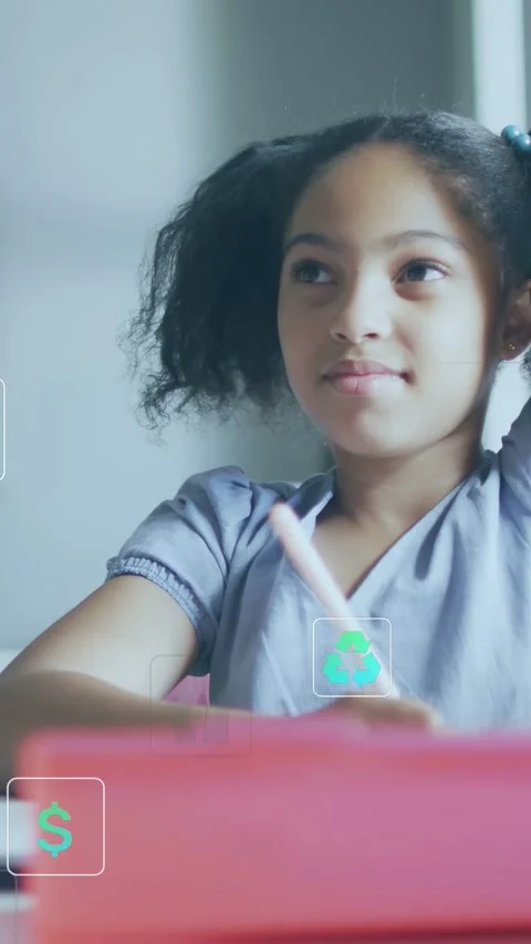 Vertical video: School teacher hand entering student raising hand to answer AR Stock Footage 332845809