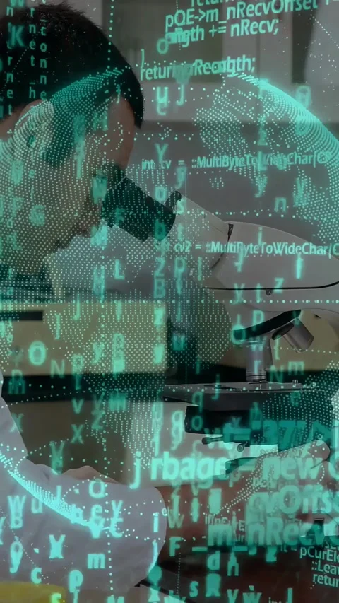 Vertical video: Scientist peering into microscope, adjusting knobs refining Stock Footage 328332066