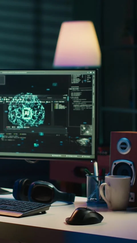 Vertical video Scientist placing confidential cartridge in computer, awakening Stock Footage 267164876
