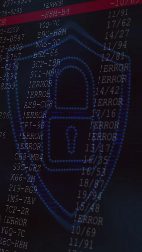 Vertical video: Screen opening shield focusing codes moving and red bar marking Stock Footage 329756656