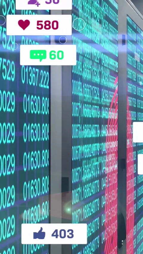 Vertical video: Screen showing teal data, pink wave, cursor causing badges Stock Footage 333109454