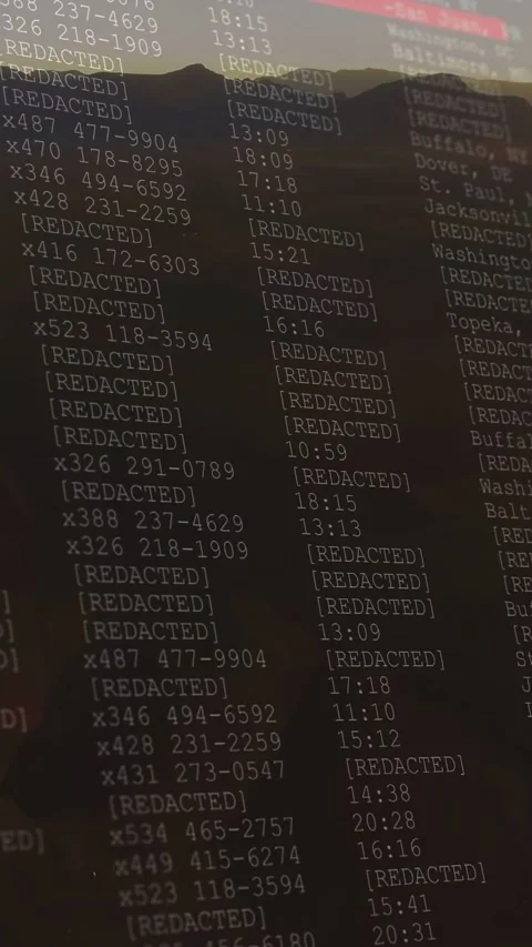 Vertical video: Screen waking frame3 showing redacted columns, red bar picking Stock Footage 333222080