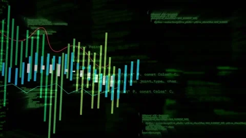 Vertical video: Scrolling code driving cyber chart growing bars lines shifting Stock Footage 331736608