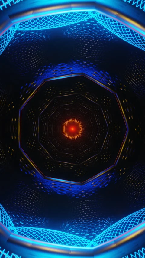 Vertical Video of a seamless neon loop with rotating shapes and rhythmic pulses Stock Footage 294309551