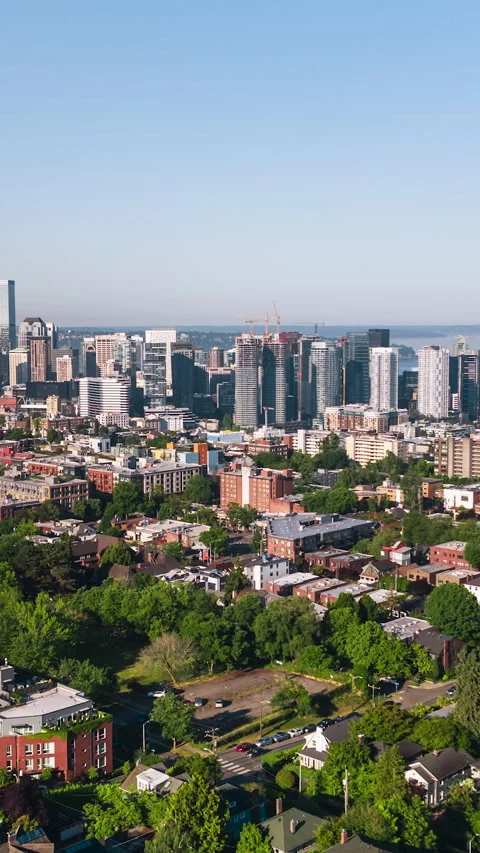 Vertical Video of Seattle, Vertical Aerial View Shot, day Stock Footage 266597609