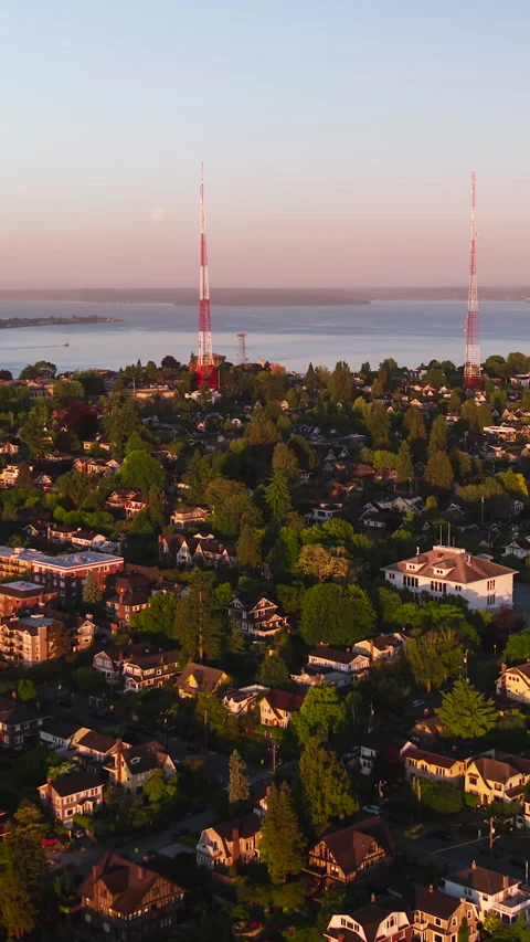 Vertical Video of Seattle, Vertical Aerial View Shot, day Stock Footage 266597872