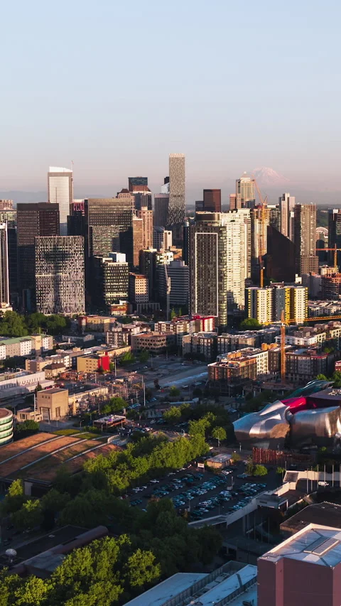 Vertical Video of Seattle, Vertical Aerial View Shot, day Stock Footage 266599778
