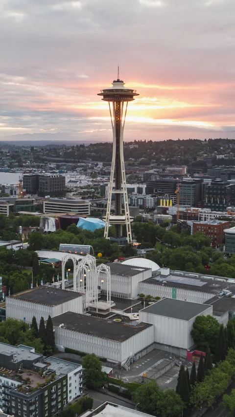 Vertical Video of Seattle, Vertical Aerial View Shot Stock Footage 279014104
