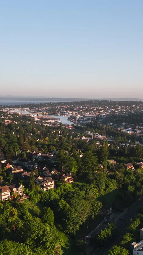 Vertical Video of Seattle, Vertical Aerial View Shot, Washington Stock Footage 292742276
