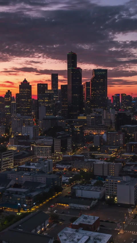 Vertical Video of Seattle, Vertical Aerial View Shot, Washington Stock Footage 292743326