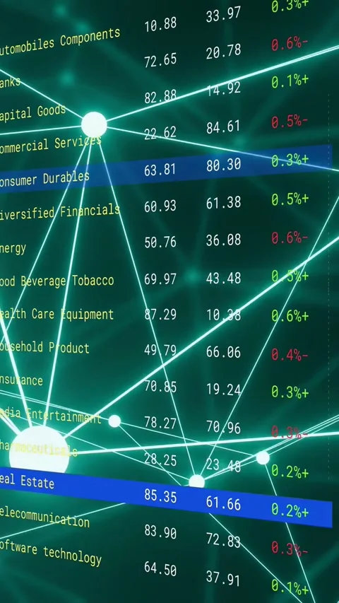 Vertical video: Sector map animating, nodes appearing pulsing linking values Stock Footage 335355811