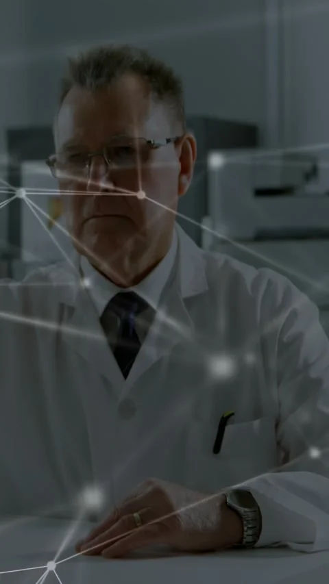 Vertical video: Senior lab pro seeing node grid appear and tapping nodes to 스톡 동영상 331270730