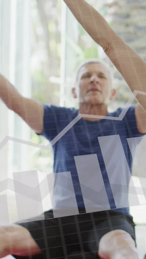 Vertical video: Senior man starting arms forward and lifting for health, HUD Stock Footage 333513358