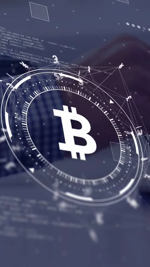 Vertical video: Senior man typing starting Bitcoin overlay rotating with Stock Footage 334770806