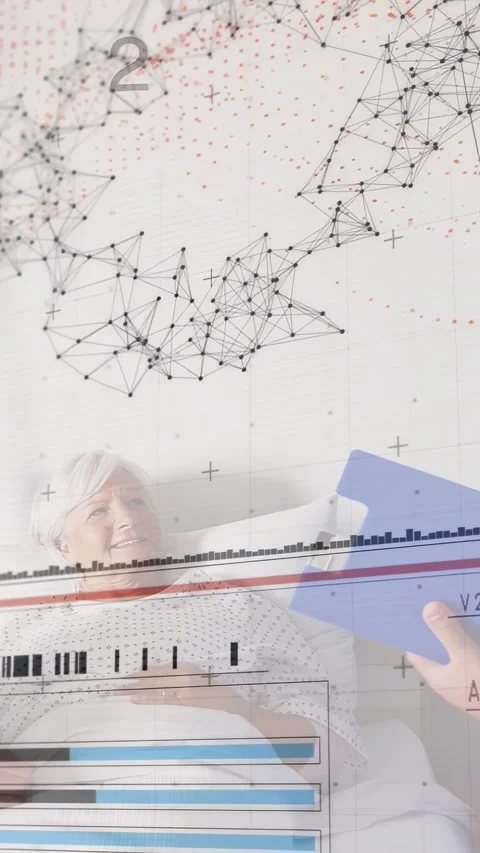 Vertical video: Senior in ward turning to blue folder, staff showing UI bars Stock Footage 333596594