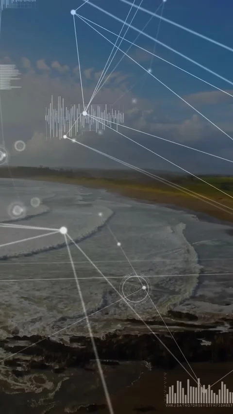 Vertical video: On sensor ping translucent HUD overlay sweeping over bay, nodes Stock Footage 334381937