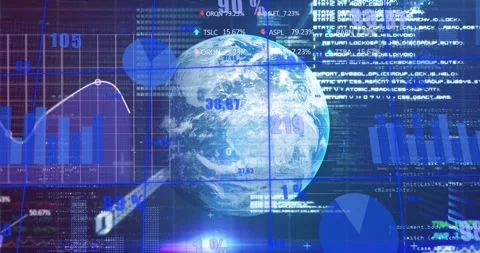 Vertical video: Sequence starting, 3D globe rotating slowly in HUD, charts and Stock Footage 331276153