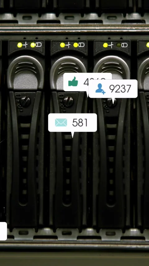 Vertical video: Server drive array in IT rack receiving alerts and showing Stock Footage 332823605