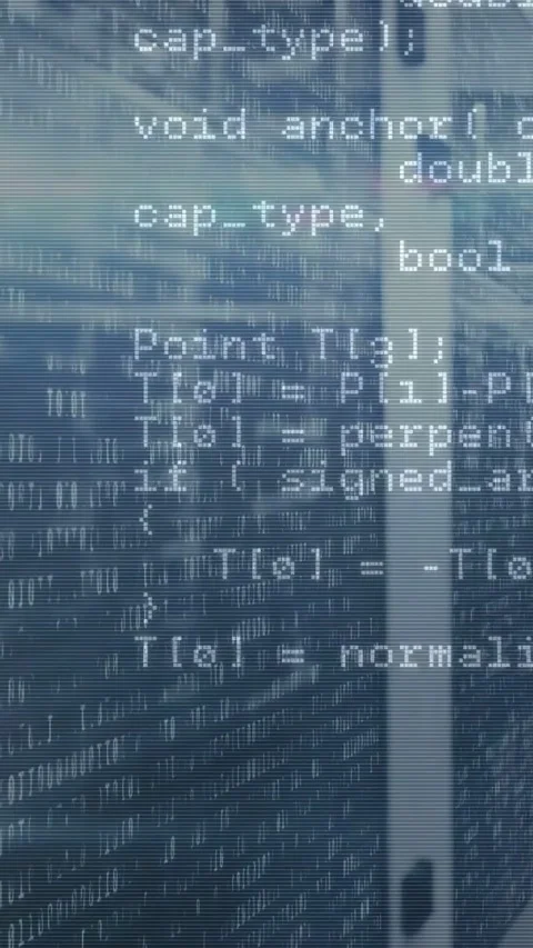 Vertical video: Server getting request, code stream scrolling racks, showing Stock Footage 334598593