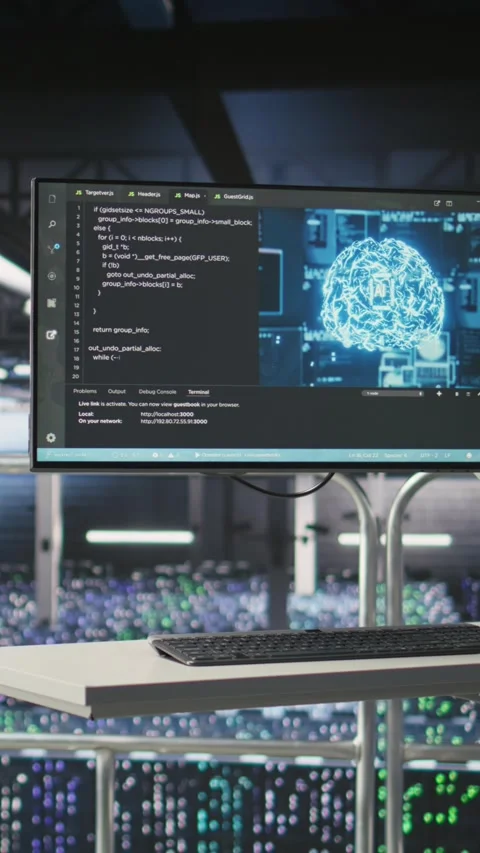 Vertical video Server hub computer monitoring systems processing machine Stock Footage 310771347