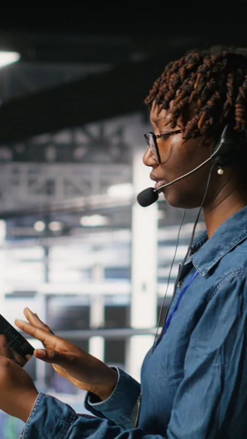 Vertical video Server hub IT expert monitors systems, doing tech support Stock Footage 310779473