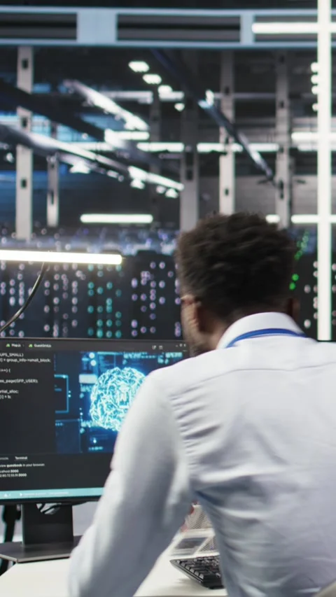 Vertical video Server hub programmer using AI machine learning node tree 스톡 동영상 307970331