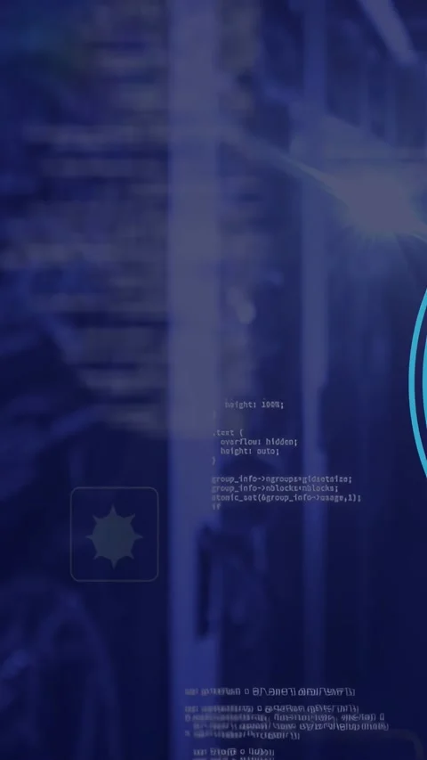 Vertical video: Server rack getting ping in data center HUD arcs animating over Stock Footage 332595054