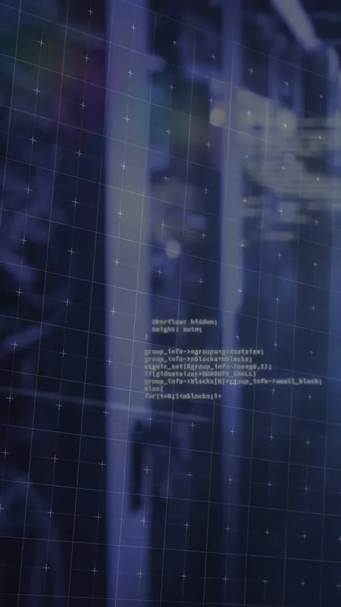 Vertical video: Server rack processing incoming data in data center, overlaying Stock Footage 334598526