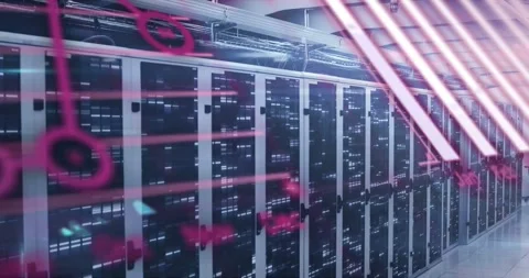 Vertical video: Server racks in data center receiving feed spawning pink bars, Stock Footage 334182897
