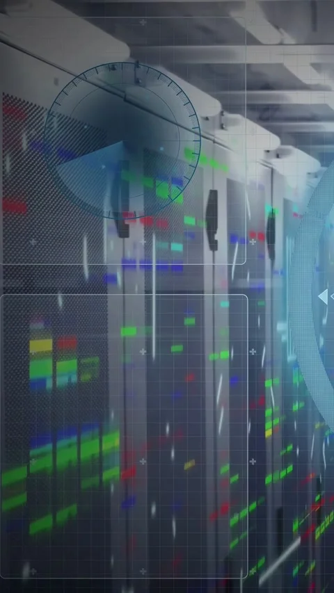 Vertical video: Server racks getting alert, showing code panel, gauge and Stock Footage 340133372