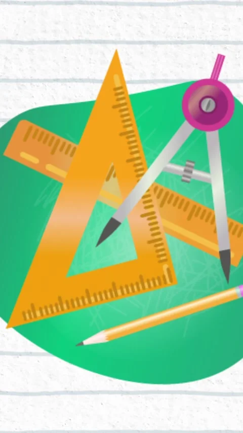 Vertical video: Set square sliding, drawing tools aligning, forming layout, Stock Footage 348636336
