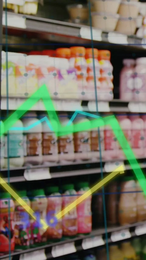 Vertical video: Shopper's hand reaching bottle on store shelf checking price, Stock Footage 334317895