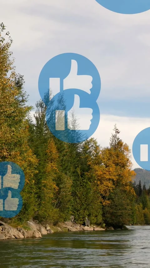 Vertical video: Shore after pause visible as blue like icons appearing, Stock Footage 333862477