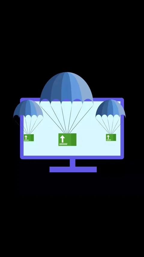 Vertical video showing computer upload concept with animated parachutes and.. Video stock 315491832