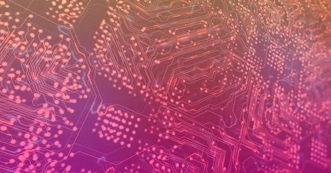 Vertical video: Showing PCB surface glowing under neon studio light, Stock Illustration