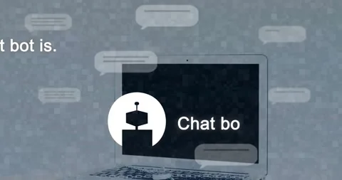 Vertical video: Showing silver laptop replying after avatar prompt on set, robot Stock Footage 331176164