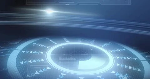 Vertical video: Signal input activating hologram HUD in UI rotating rings, 库存插图