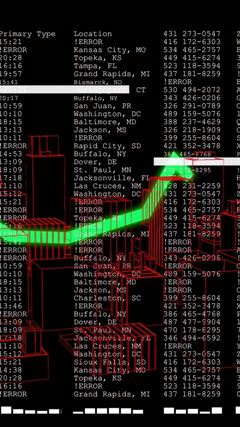 Vertical video: On signal red 3D blocks piling while code scrolling, neon lines Stock Footage 329612876