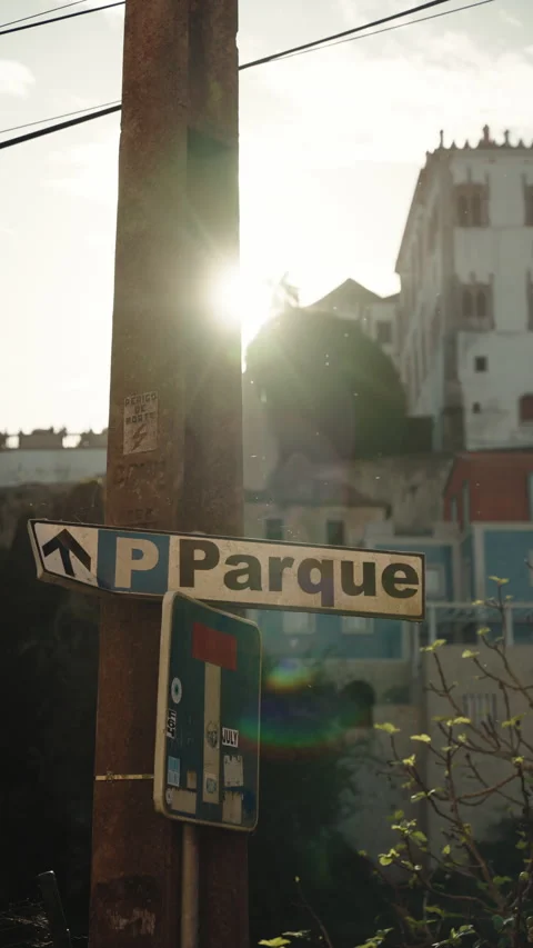 Vertical video of Signpost with direction to the Park in small european city in Stock Footage 303869674