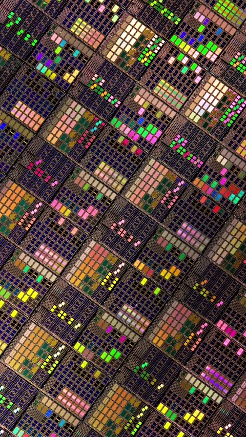 Vertical video Silicon semiconductor wafer with integrated circuit die mosa.. Stock Footage 335468730