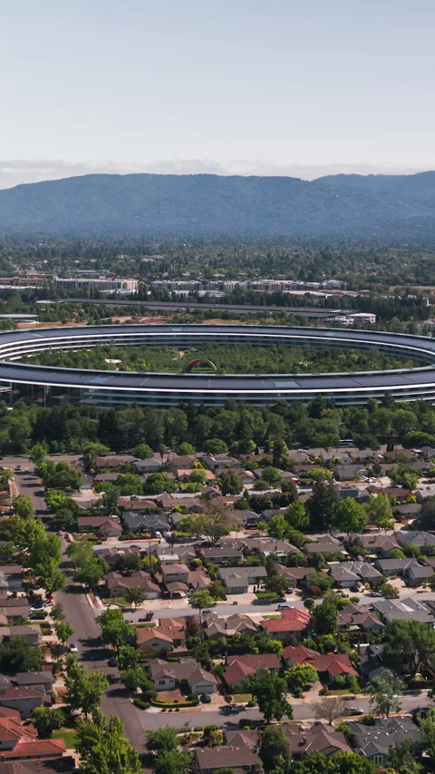 Vertical Video of Silicon Valley, Apple Park, Vertical Aerial View Shot Stock Footage 266605612