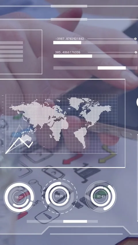 Vertical video: Single hand hovering, tapping, dragging on table HUD, updating Stock Footage 329128515