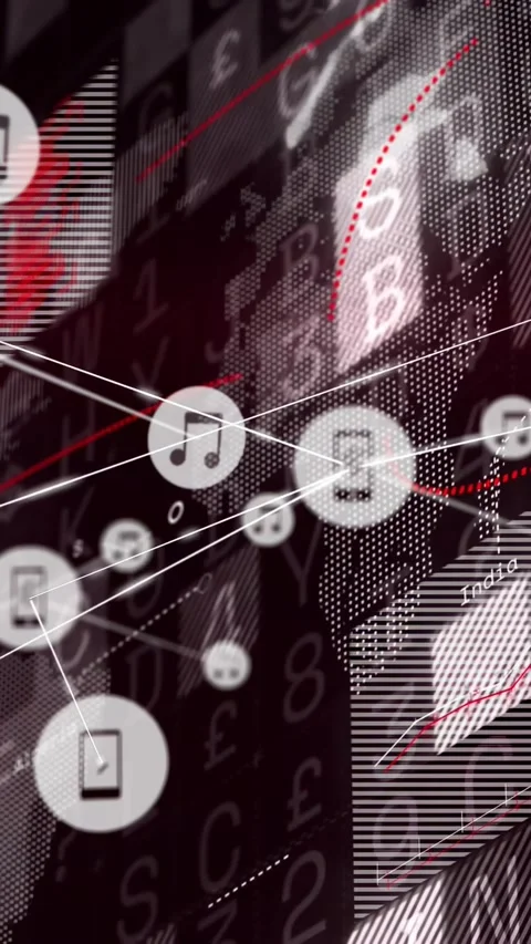 Vertical video: Single node appearing, nodes pulsing and linking over map, Stock Footage 331008973