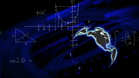 Vertical video: Sketching circle starting neon globe rotating while chalk graphs Stock-Footage 330379839
