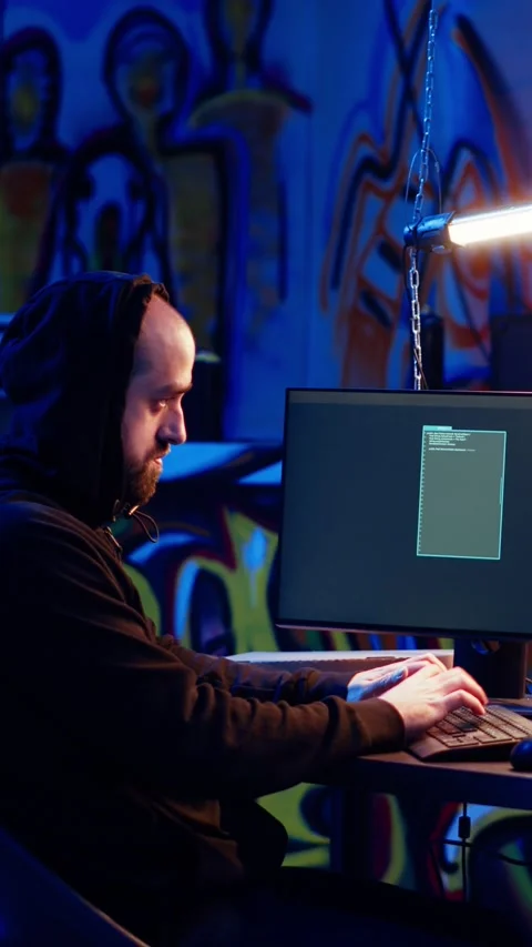 Vertical video Skilled hacker deploying malware on unaware victims computers Stock Footage 319525143