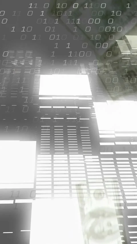 Vertical video: Slatted light grid pulsing binary overlay appearing notes Stock Footage 329912771