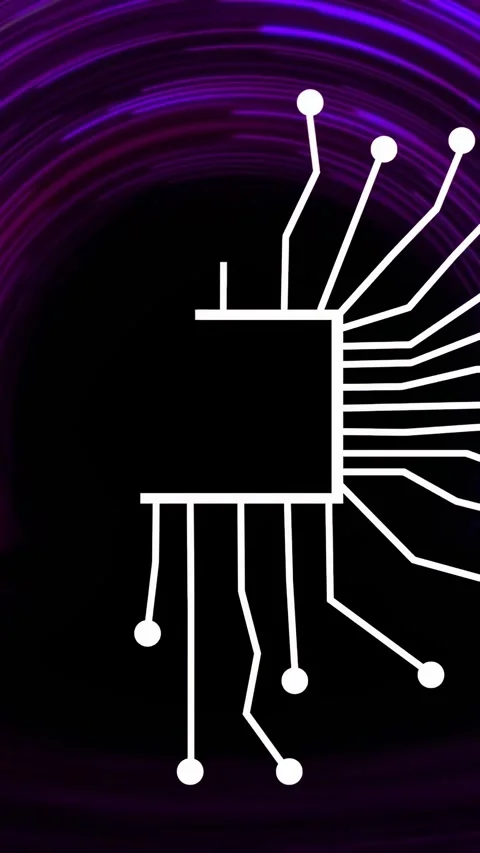 Vertical video: Small white node appearing, traces forming chip and radiating Stock Footage 334378131